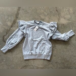 Light Blue Ruffle Shoulder Sweatshirt
